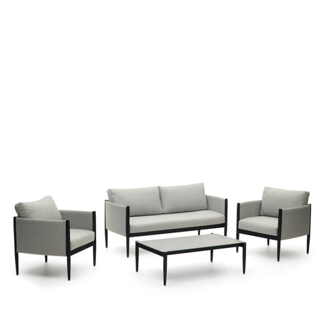 Satuna Set aus 2-Sitzer-Sofa, 2 Sesseln und Couchtisch aus Metall mit mattem Finish - ZEN ZONE