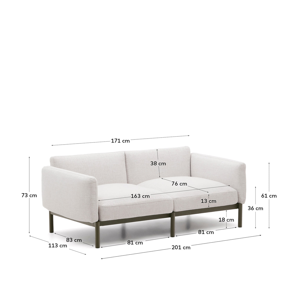 Modulares 2-Sitzer-Sofa für den Außenbereich Sorells aus Aluminium in grüner Ausführung 171 cm - ZEN ZONE Furniture