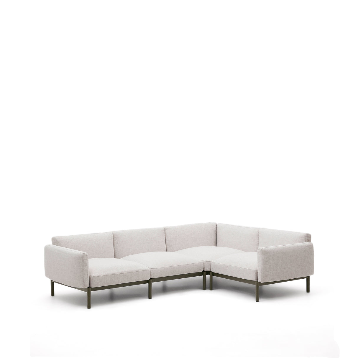 Modulares 5-Sitzer-Ecksofa für Outdoor Sorells beige Polsterung und Aluminium in Grün 276x191,5cm - ZEN ZONE Furniture