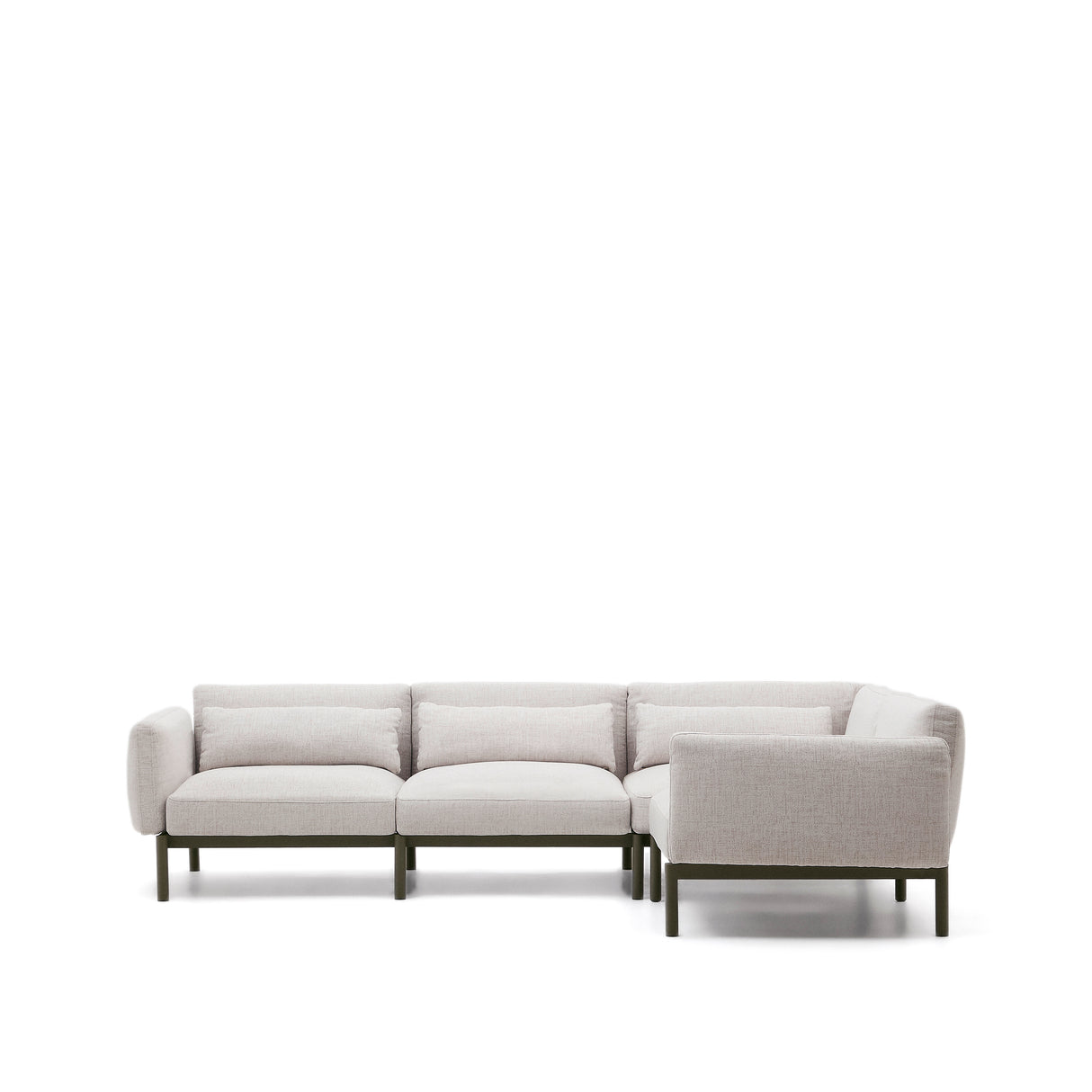 Modulares 5-Sitzer-Ecksofa für Outdoor Sorells beige Polsterung und Aluminium in Grün 276x191,5cm - ZEN ZONE Furniture