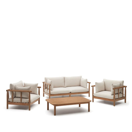 Sacova Set 2 Sesseln, 2-Sitzer-Sofa und Couchtisch massives Eukalyptusholz 100% FSC - ZEN ZONE