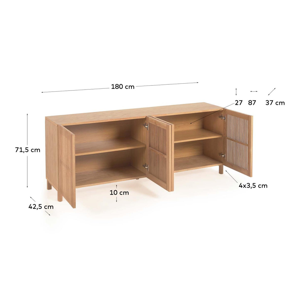 Beyla Sideboard 4 Türen massive Eiche und Furnier 180 x 71,5 cm FSC 100 % - ZEN ZONE