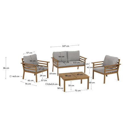 Vilma outdoorgarnitur aus Sofa, 2 Sessel und Couchtisch aus massivem Akazienholz FSC 100% - ZEN ZONE