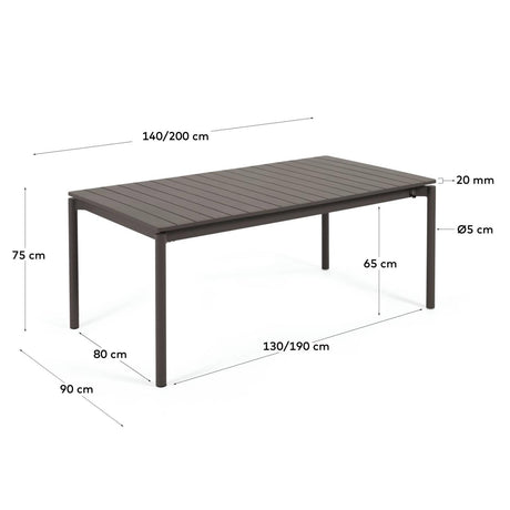 Zaltana ausziehbarer Outdoor-Tisch aus Aluminium matt dunkelgrau 140 (200) x 90 cm - ZEN ZONE