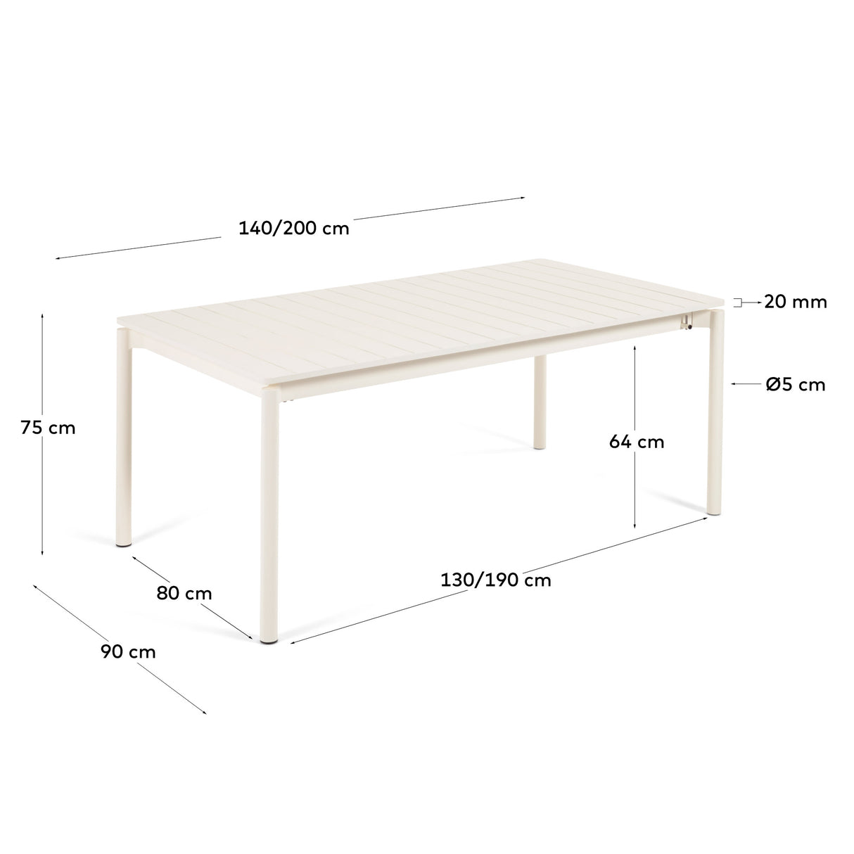 Zaltana Ausziehtisch für den Außenbereich aus Aluminium mit naturfarbenem Finish 140 (200) x 100 cm - ZEN ZONE Furniture