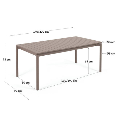 Zaltana ausziehbarer Outdoor-Tisch aus Aluminium mattbrauner 140 (200) x 90 cm - ZEN ZONE