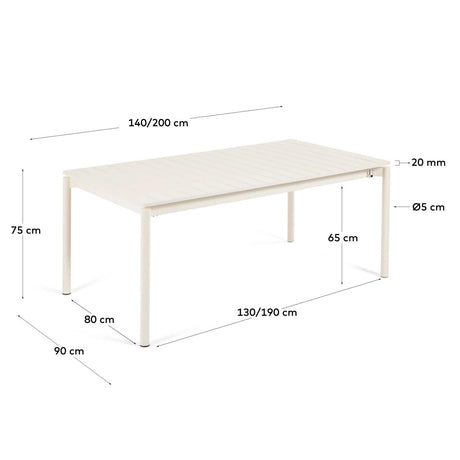 Zaltana ausziehbarer Outdoor-Tisch aus Aluminium mattweißer 140 (200) x 90 cm - ZEN ZONE