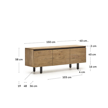 Uxue TV-Möbel 3-türig aus massivem Akazienholz mit natürlichem Finish 150 x 58 cm - ZEN ZONE