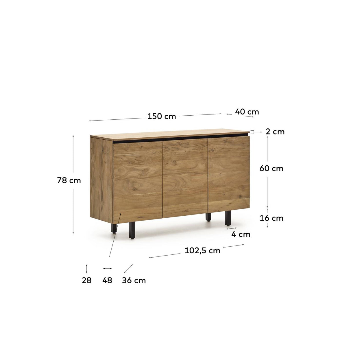 Sideboard Uxue aus massivem Akazienholz mit natürlichem Finish 150 x 88 cm - ZEN ZONE