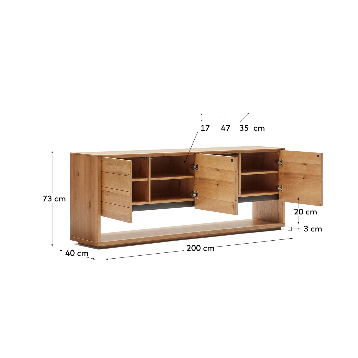 Alguema Sideboard 4 Türen mit Eichenfurnier und natürlichem Finish 200 x 74 cm - ZEN ZONE