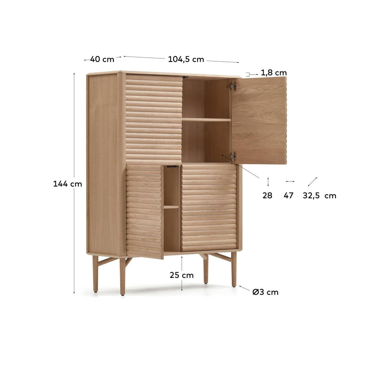 Lenon Highboard 4 Türen aus massiver Eiche und Eichenfurnier 104,5 x 144 cm FSC MIX Credit - ZEN ZONE