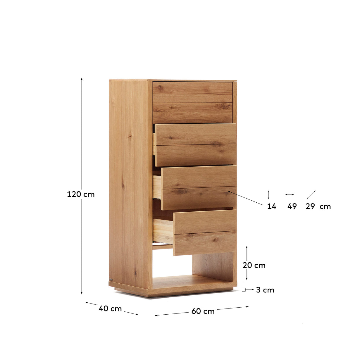 Alguema Kommode 4 Schubladen Eichenfurnier natürliches Finish 60 x 120 cm - ZEN ZONE