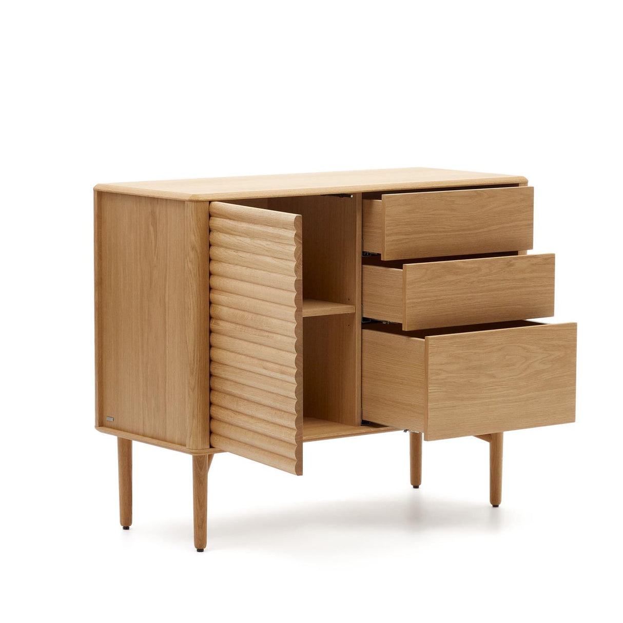 Lenon Sideboard 1 Türe und 3 Schubladen aus Eichenholz und Eichenfurnier 105 x 84 cm FSC M - ZEN ZONE