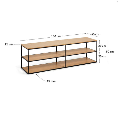 TV-Möbel Yoana aus Eichenfurnier und schwarz lackiertem Metallgestell 160 x 40 cm - ZEN ZONE