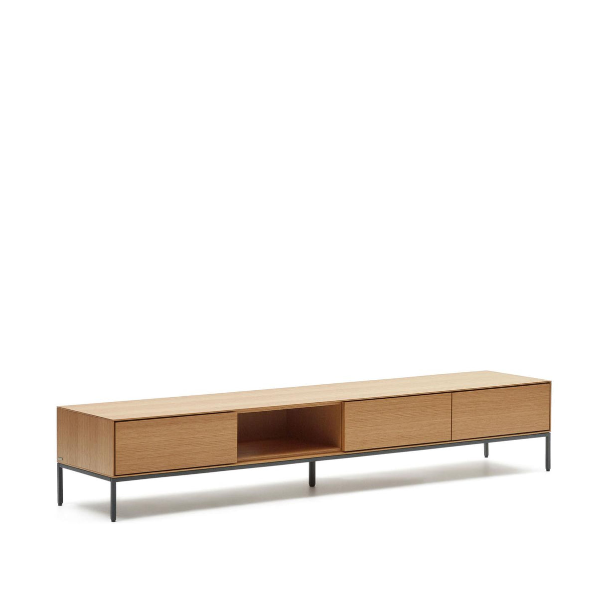 Vedrana TV-Schrank 3 Schubladen aus Eichenfurnier und Stahlbeine in Schwarz 195 x 35 cm - ZEN ZONE