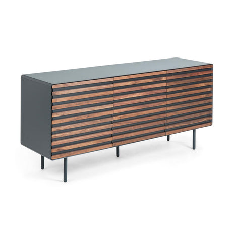 Kesia Sideboard 2 Türen Nussholzfurnier und Stahl in Schwarz 162 x 74 cm - ZEN ZONE