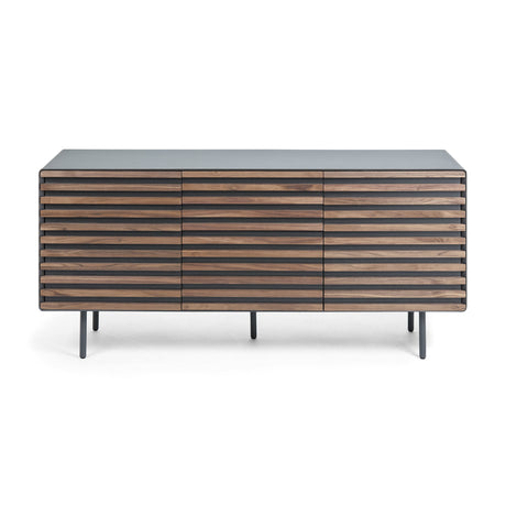 Kesia Sideboard 2 Türen Nussholzfurnier und Stahl in Schwarz 162 x 74 cm - ZEN ZONE