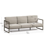 Comova 3-Sitzer Sofa 100% outdoor hellgrau und Aluminium grün 222 cm - ZEN ZONE