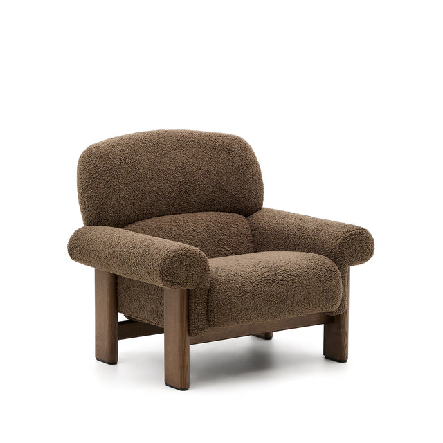 Sessel Nema aus taupefarbenem Bouclé und massivem Eschenholz mit natürlichem Finish FSC 100% - ZEN ZONE Furniture