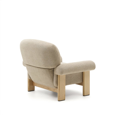 Sessel Nema aus beigefarbenem Chenille und Beinen aus massivem Eschenholz mit natürlichem Finish FSC 100% - ZEN ZONE Furniture