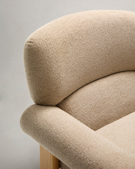 Sessel Nema aus beigefarbenem Chenille und Beinen aus massivem Eschenholz mit natürlichem Finish FSC 100% - ZEN ZONE Furniture