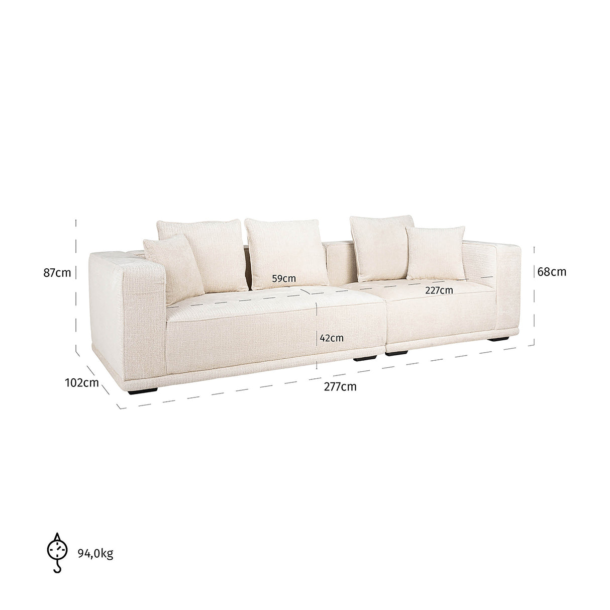 Sofa Lusso 3-Sitzer beige Chenille (Niagara 902 beige) - ZEN ZONE