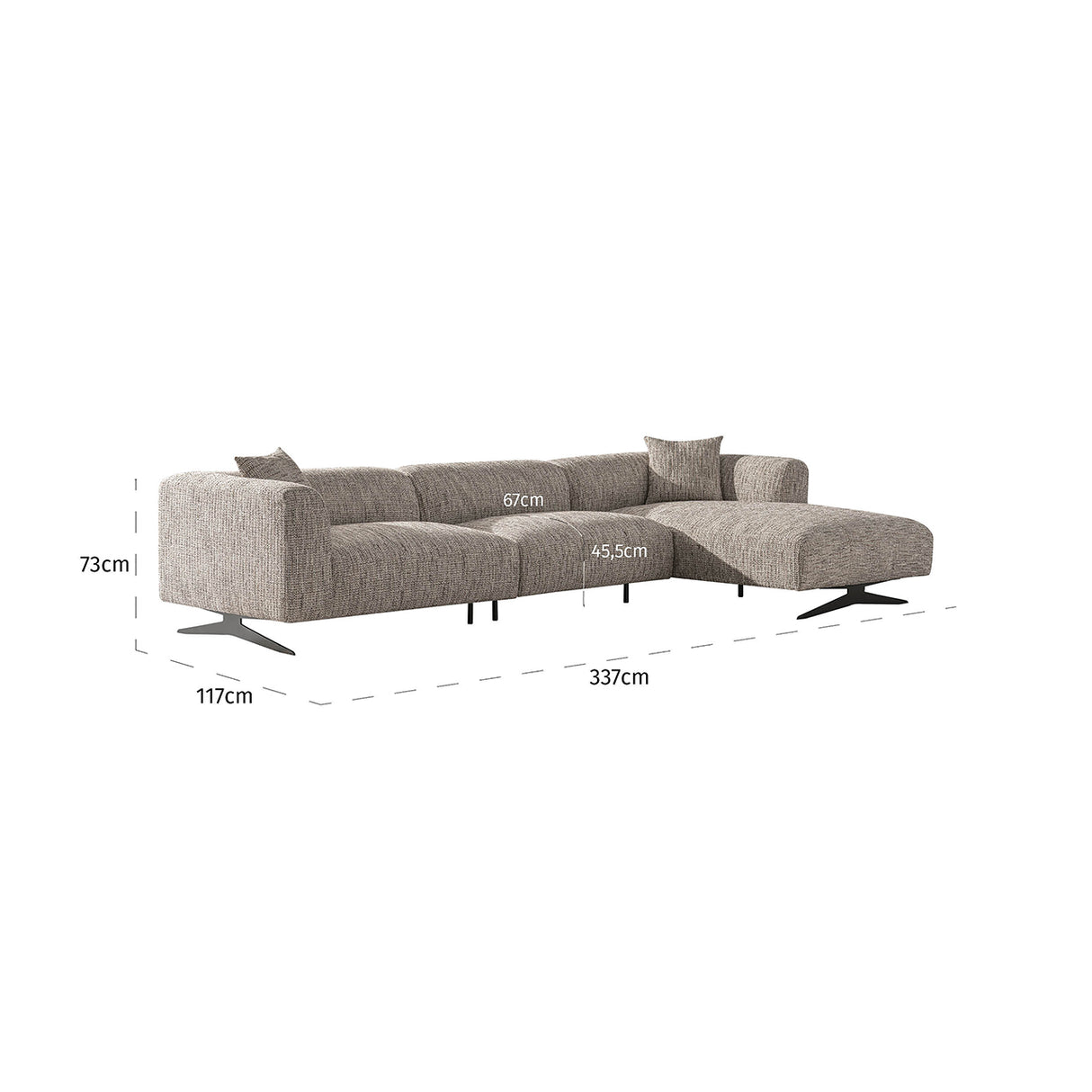 Sofa Hoxton 3-Sitzer + Lounge rechts (Be Trendy 01 Nature) - ZEN ZONE Furniture