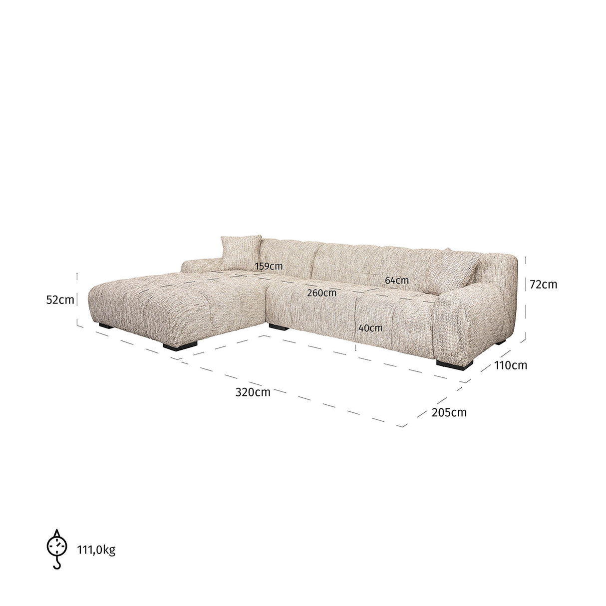 Sofa Hazel 3-Sitzer + Lounge links trendy nature (Be Trendy 01 Nature) - ZEN ZONE Furniture