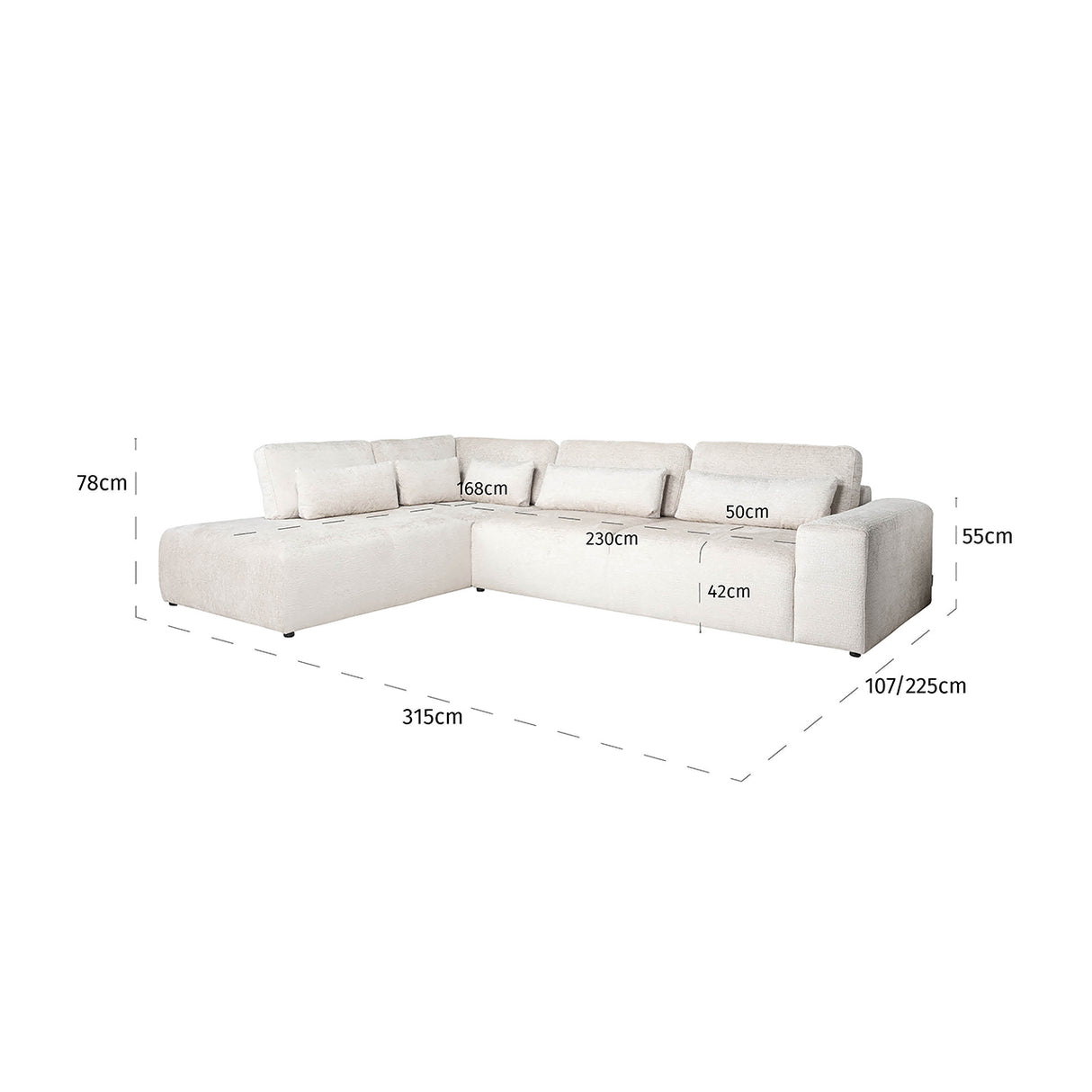 Couch Lund 3 Sitzer + Ottomane links cream fusion (Fusion cream 02) - ZEN ZONE