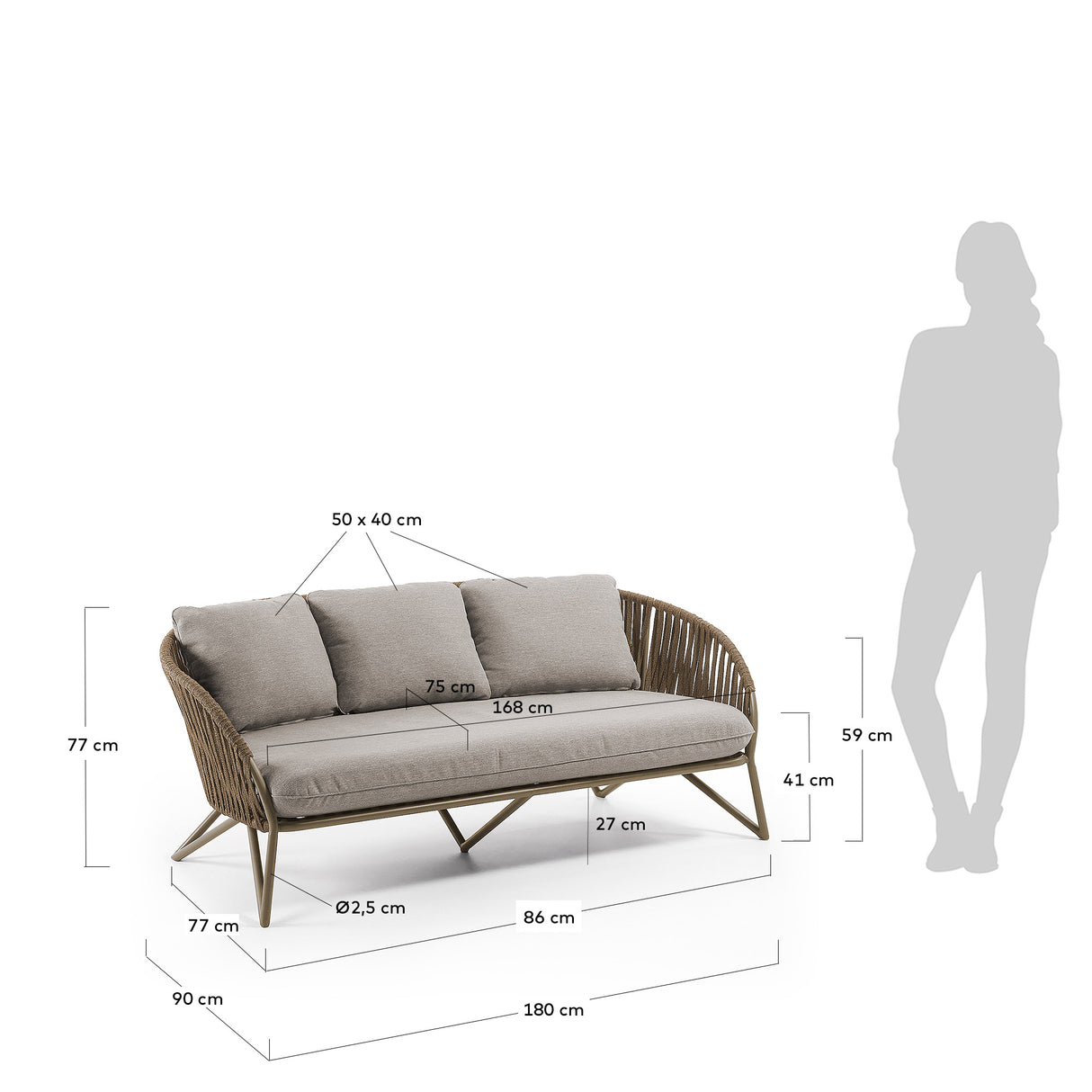 Branzie 3-Sitzer-Sofa aus braunem Seil 180 cm - ZEN ZONE Furniture