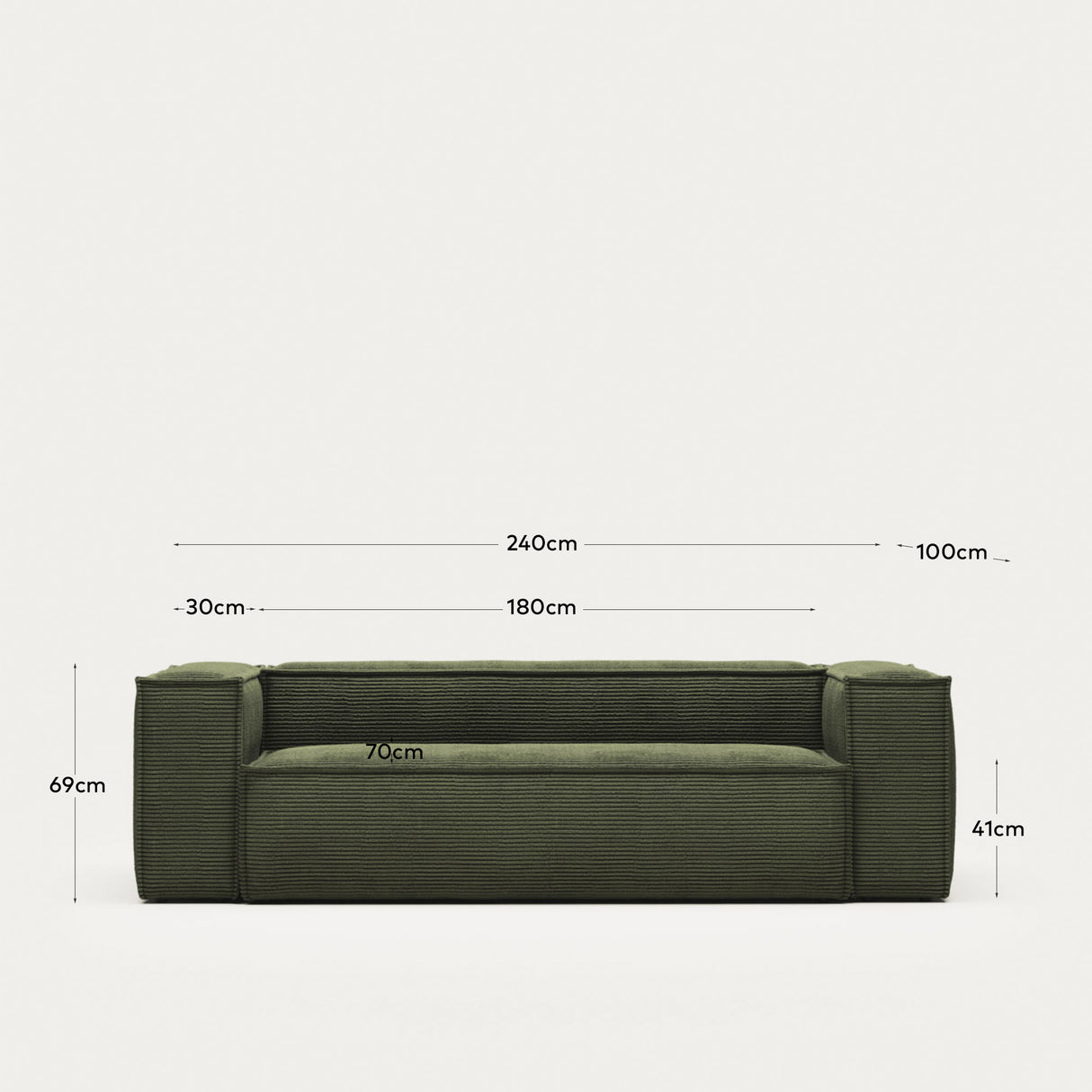 Blok 3-Sitzer-Sofa breiter Cord grün 240 cm - ZEN ZONE