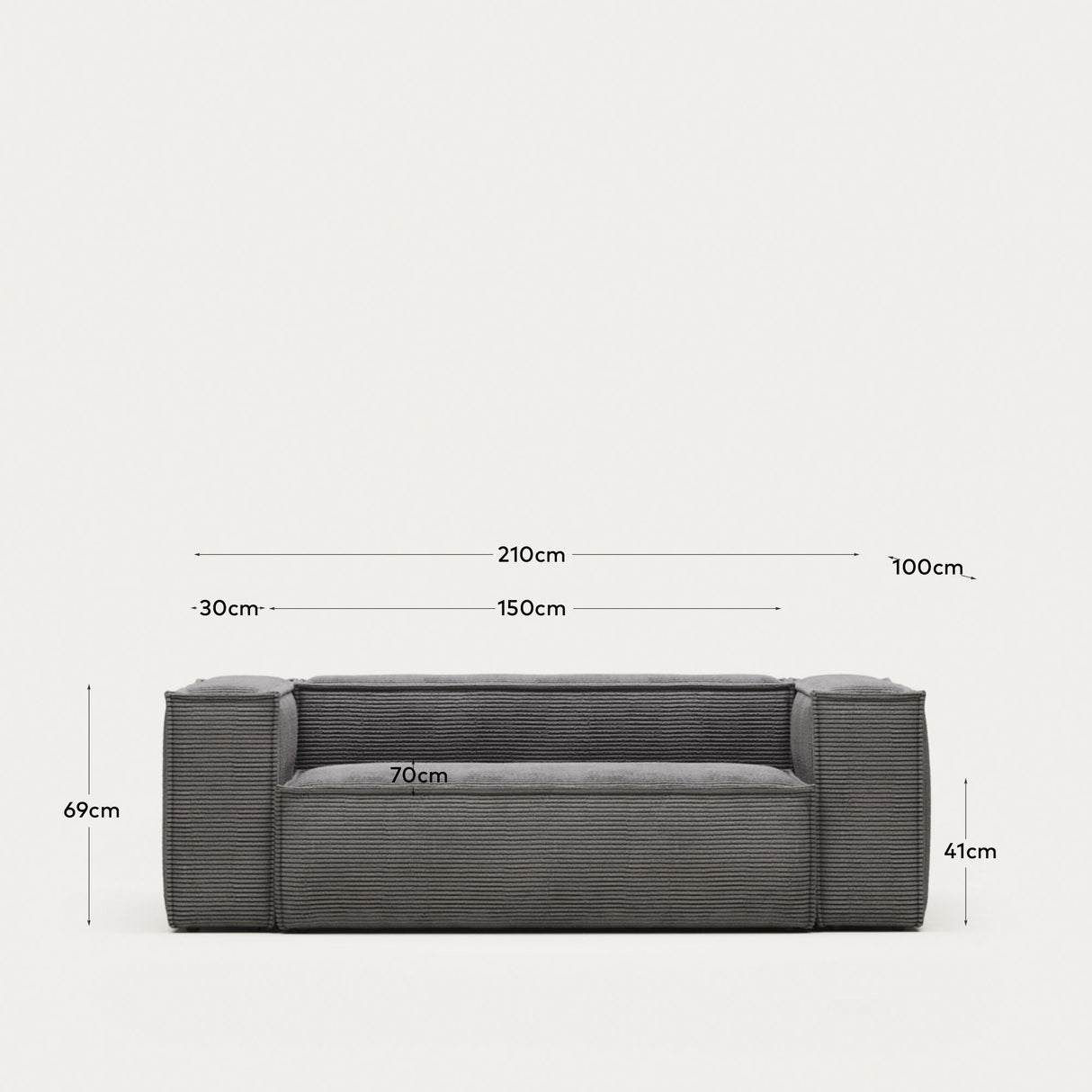 Blok 2-Sitzer-Sofa breiter Cord grau 210 cm - ZEN ZONE