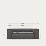 Blok 2-Sitzer-Sofa breiter Cord grau 210 cm - ZEN ZONE