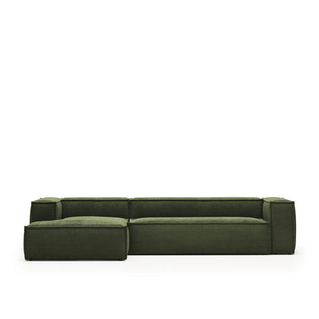 Blok 4-Sitzer-Sofa mit Chaiselongue links breiter Cord grün 330 cm - ZEN ZONE