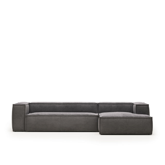 Blok 4-Sitzer-Sofa mit Chaiselongue rechts breiter Cord grau 330 cm - ZEN ZONE