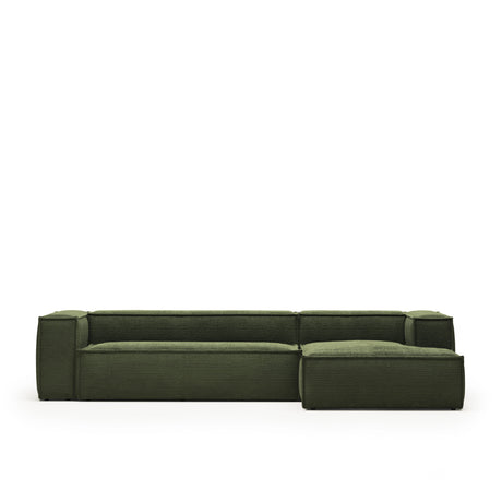 Blok 4-Sitzer-Sofa mit Chaiselongue rechts und breitem Cord grün 330cm - ZEN ZONE