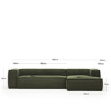 Blok 4-Sitzer-Sofa mit Chaiselongue rechts und breitem Cord grün 330cm - ZEN ZONE