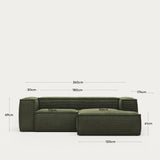 Blok 2-Sitzer-Sofa mit Chaiselongue rechts breiter Cord grün 240 cm - ZEN ZONE