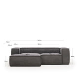 Blok 2-Sitzer-Sofa mit Chaiselongue links breiter Cord grau 240 cm - ZEN ZONE