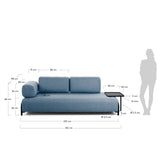 Compo 3-Sitzer Sofa blau mit großem Tablett 252 cm - ZEN ZONE