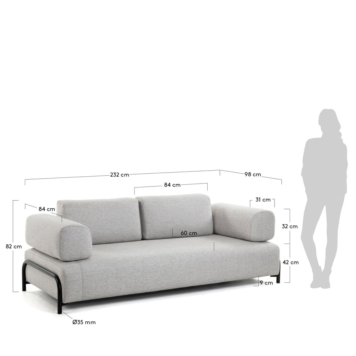 Compo 3-Sitzer Sofa beige 232 cm - ZEN ZONE