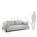 Compo 3-Sitzer Sofa hellgrau 232 cm - ZEN ZONE