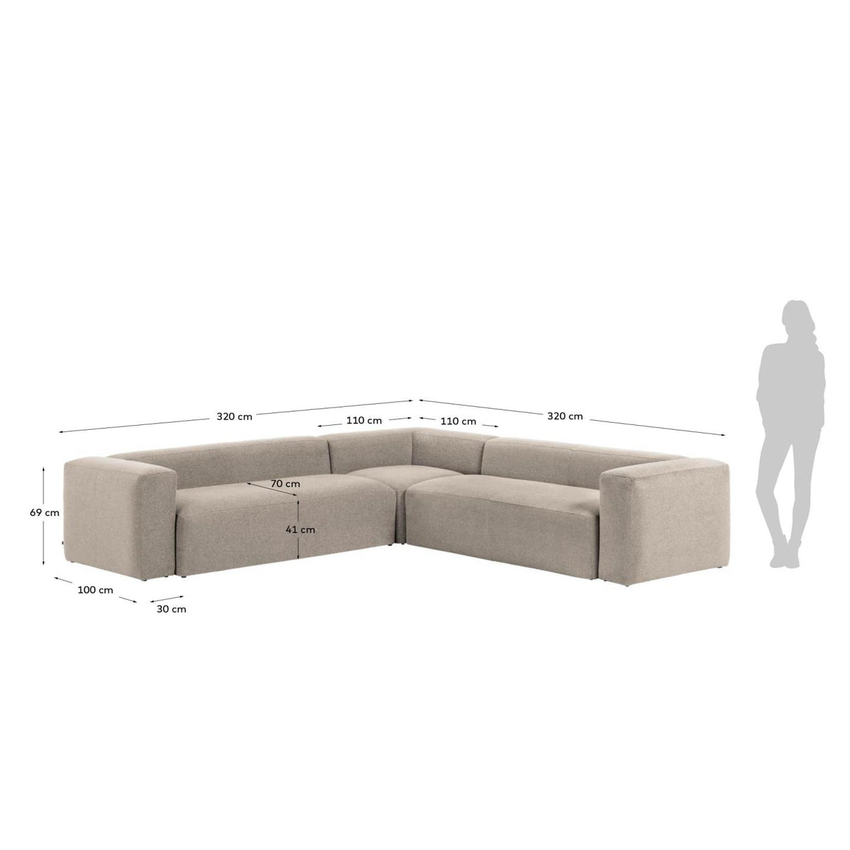 Blok 6-Sitzer Ecksofa in beige 320 x 320 cm - ZEN ZONE