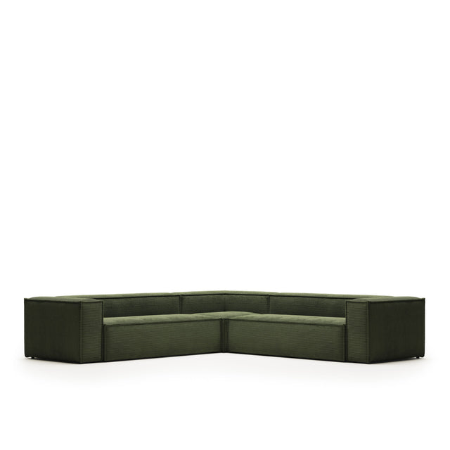 Blok 6-Sitzer Ecksofa dicker Cord grün 320 x 320 cm - ZEN ZONE