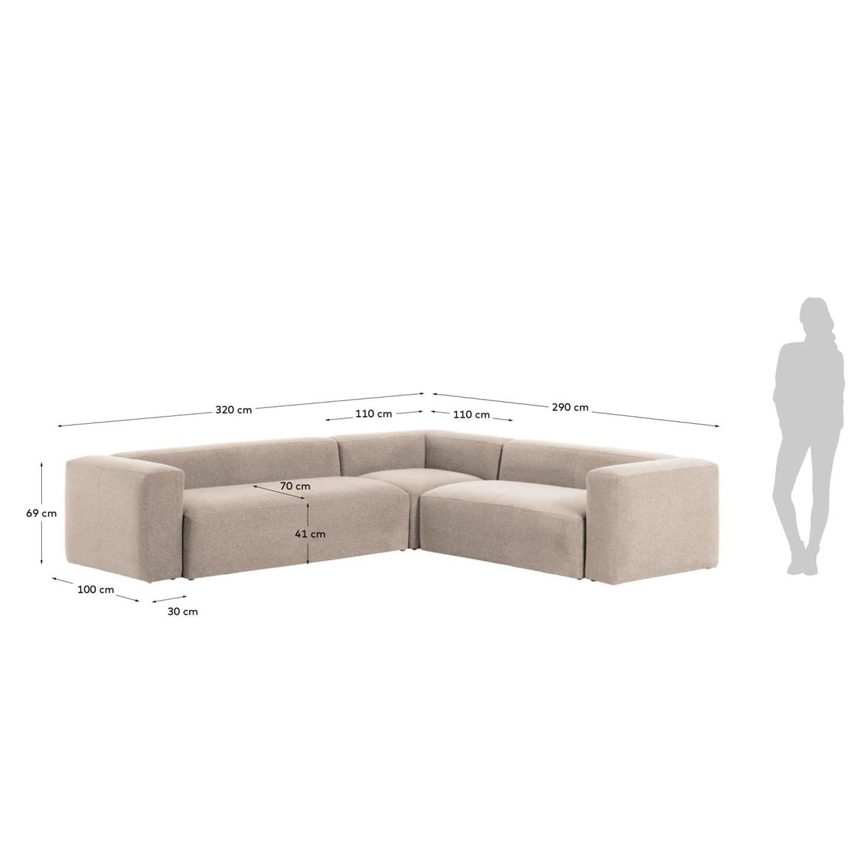 Blok 5-Sitzer-Ecksofa in Beige 320 x 290 cm / 290 x 320 cm - ZEN ZONE