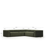 Blok 5-Sitzer-Ecksofa breiter Cord in Grün 320 x 290 / 290 x 320 cm - ZEN ZONE