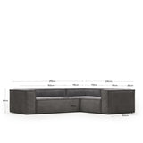 Blok 3-Sitzer-Ecksofa breiter Cord grau 290 x 230 cm / 230 cm 290 cm - ZEN ZONE