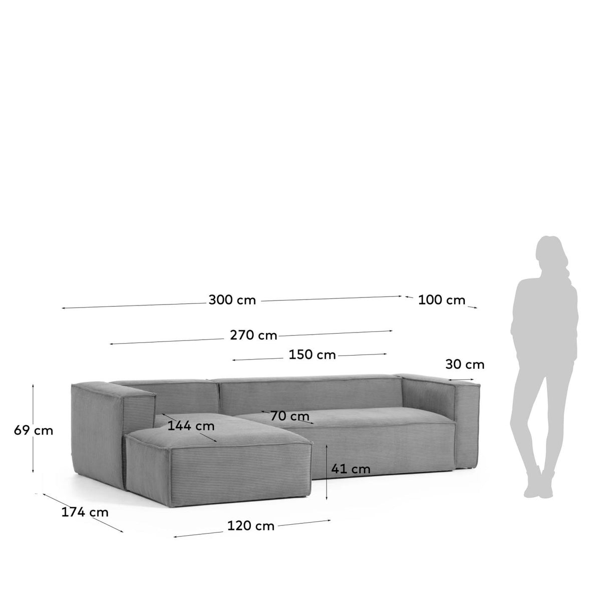 Blok 3-Sitzer-Sofa 300 cm grau - ZEN ZONE