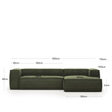 Blok 3-Sitzer-Sofa mit Chaiselongue rechts breiter Cord grün 300 cm - ZEN ZONE