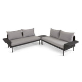 Gartenset Zaltana aus Ecksofa und Tisch aus Aluminium schwarz matt lackiert 164 cm - ZEN ZONE